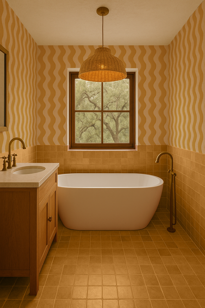 Ziggy Stripe Wallpaper, light apricot and mustard- Samantha Santana Creative- {{Product type}}