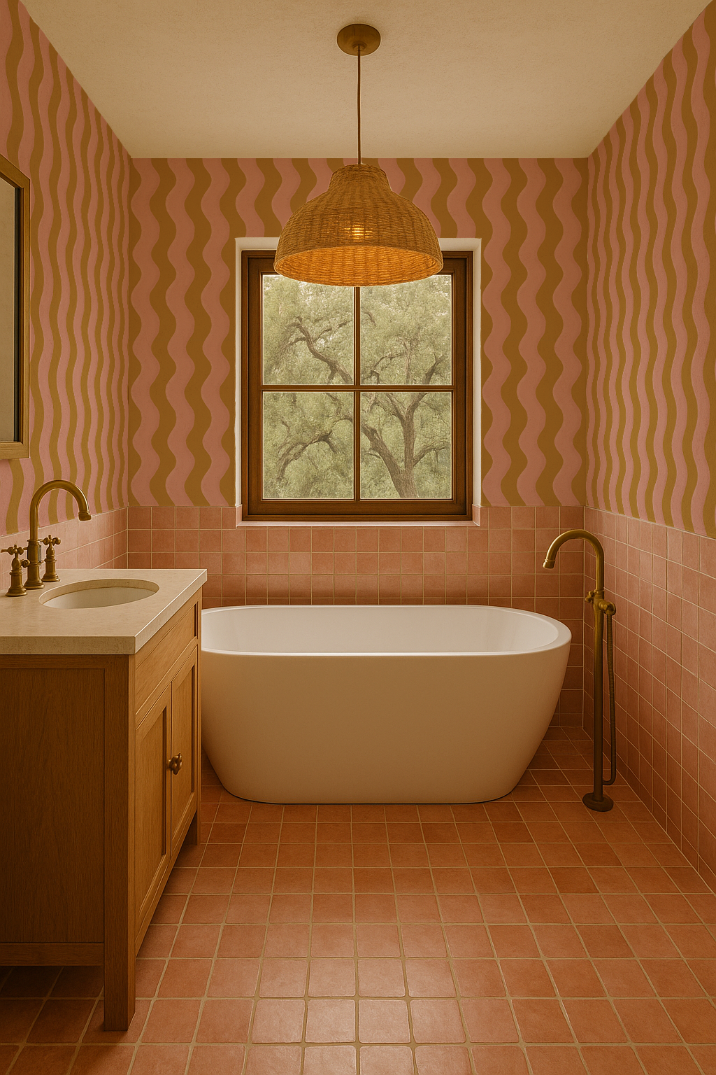 Ziggy Stripe Wallpaper, yellow and pink- Samantha Santana Creative- {{Product type}}