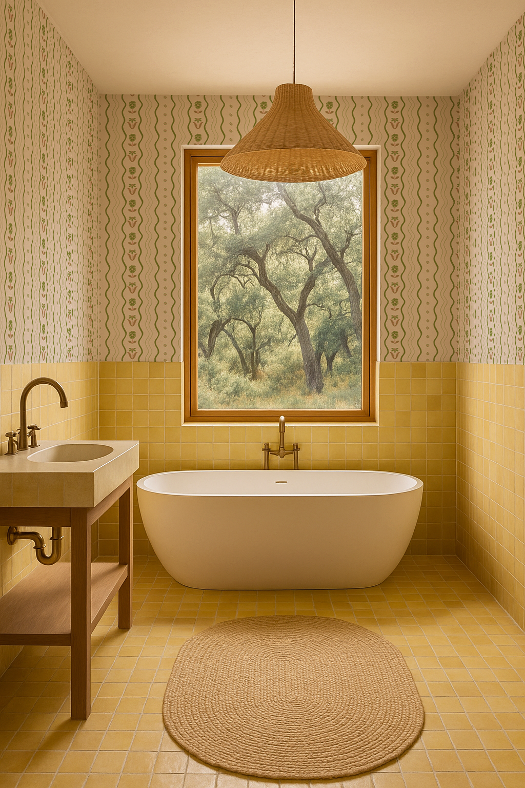 Posy Lane Stripe Wallpaper, beige and green- Samantha Santana Creative- {{Product type}}