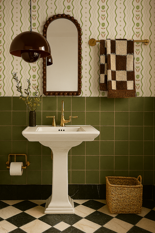 Posy Lane Stripe Wallpaper Beige and Green - - Wallpaper