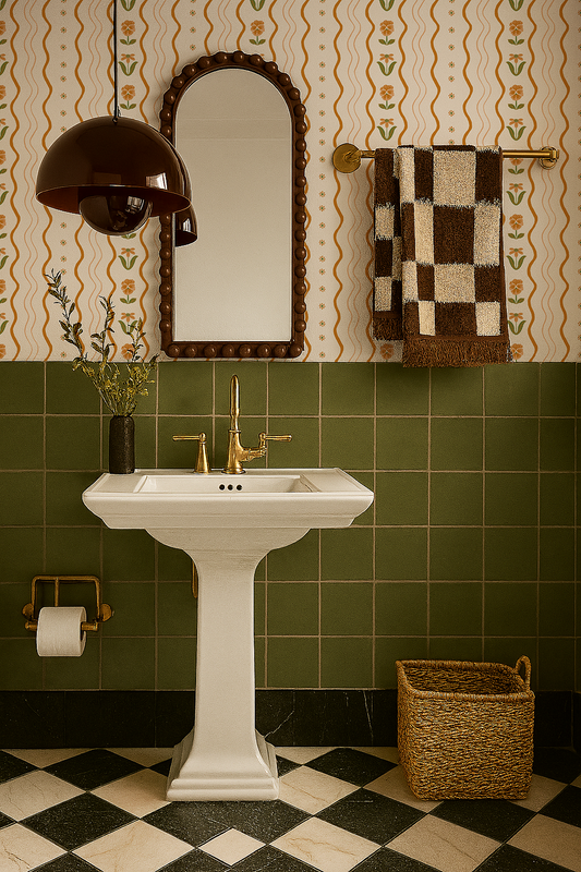Posy Lane Stripe Wallpaper Beige and Orange - - Wallpaper
