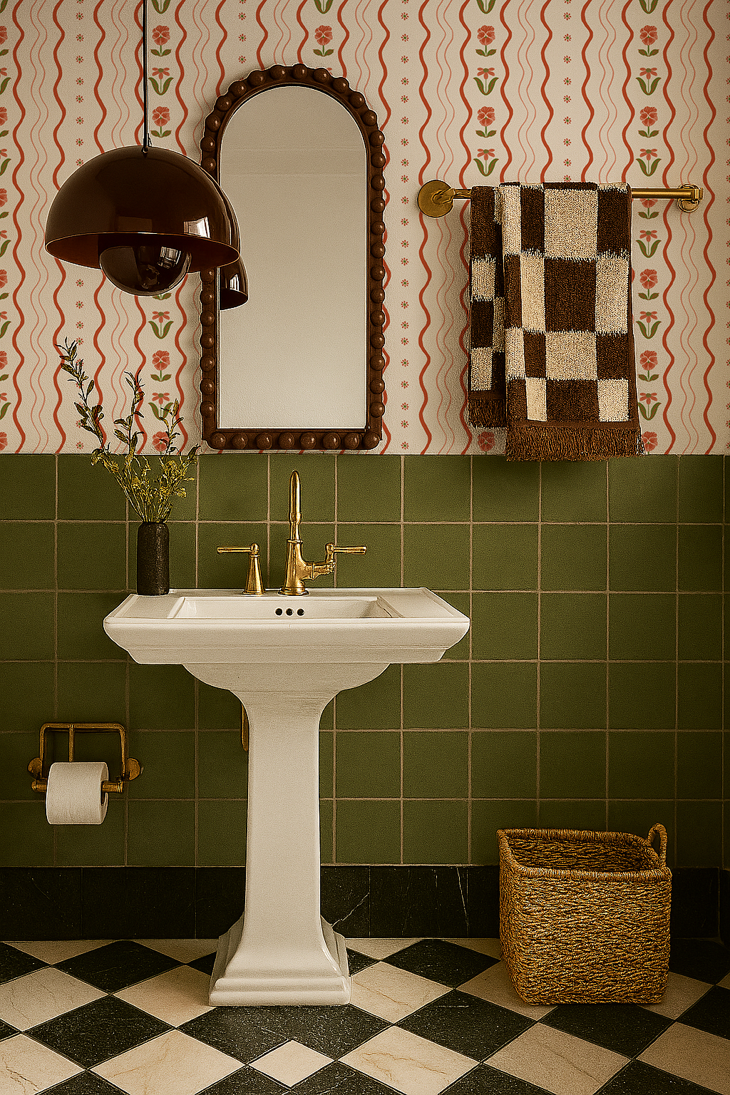 Posy Lane Stripe Wallpaper, beige and poppy red- Samantha Santana Creative- {{Product type}}