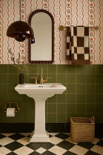 Posy Lane Stripe Wallpaper, beige and poppy red- Samantha Santana Creative- {{Product type}}