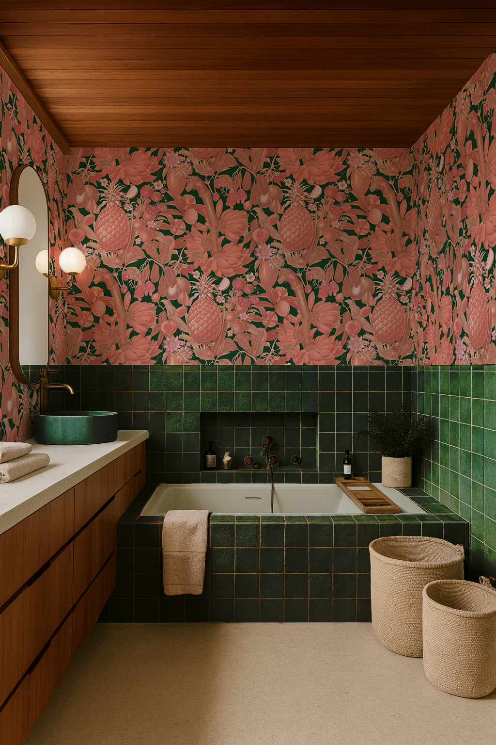 Juicy Fruit Wallpaper, dark green and pink- Samantha Santana Creative- {{Product type}}