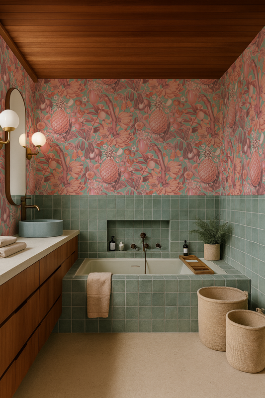 Juicy Fruit Wallpaper Mint and Coral - - Wallpaper