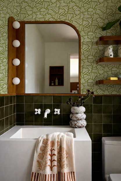 Simple Stripes Wallpaper, olive green and white- Samantha Santana Creative- {{Product type}}