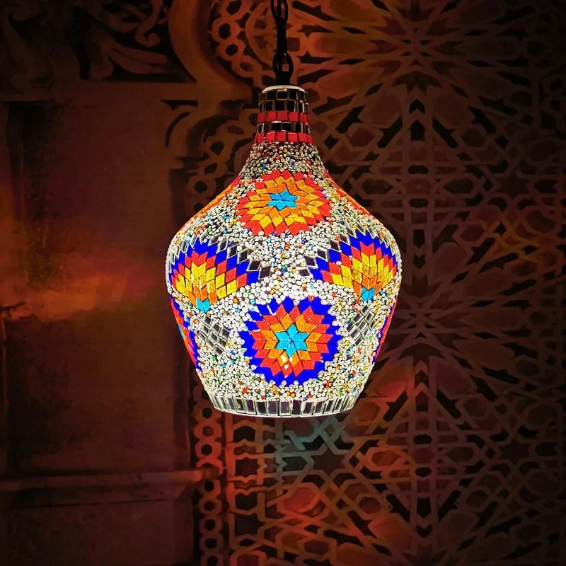 Handmade Multicolor Glass LED Turkish Moroccan Mosaic Lamp Ceiling Light