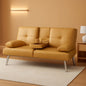 Convertible Futon Sofa Bed in Faux Leather Camel Yellow with Removable Armrests - Camel Yellow - Sofa