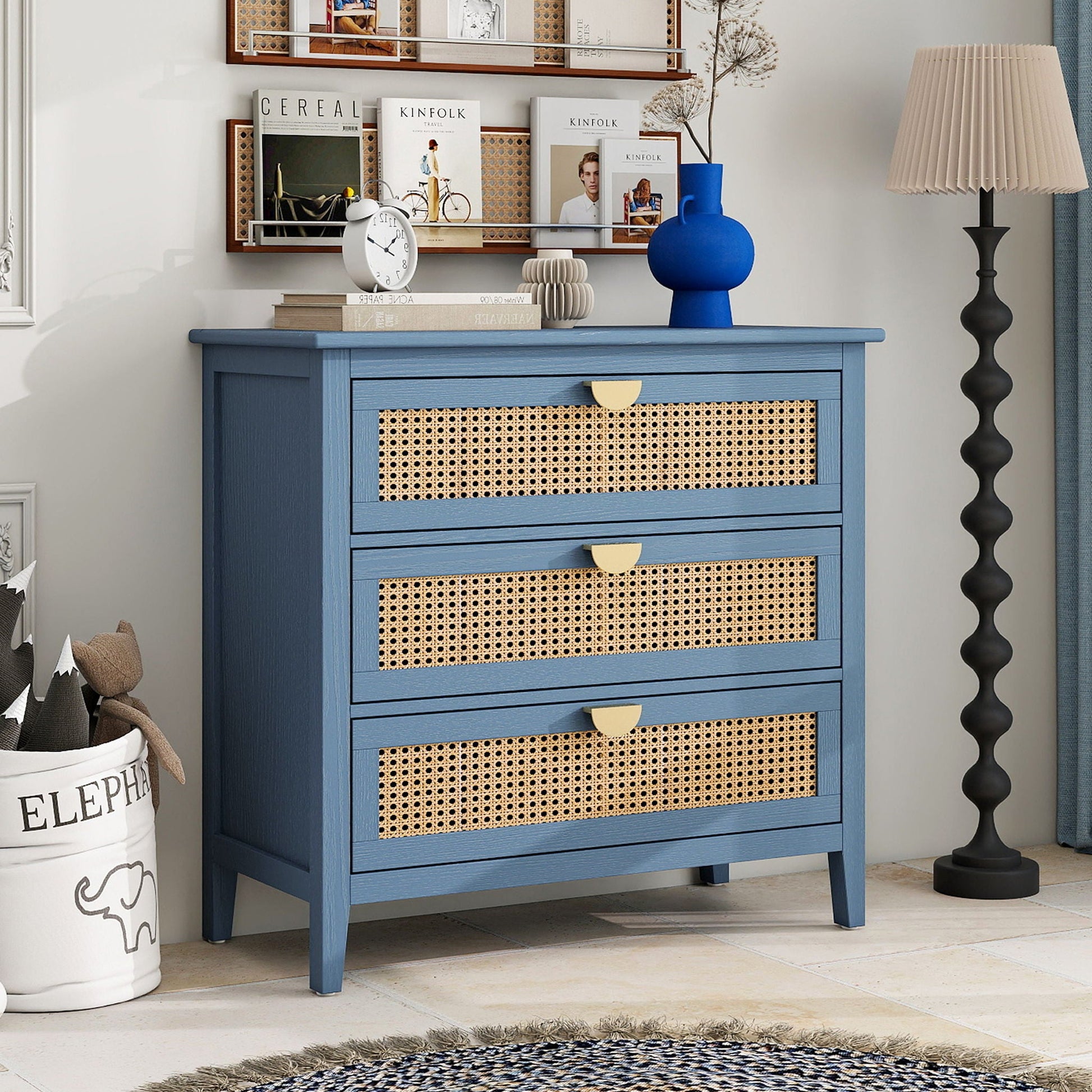 3 Drawer Cabinet, Natural Rattan, American Furniture- Unique Piece Furniture- {{Product type}}
