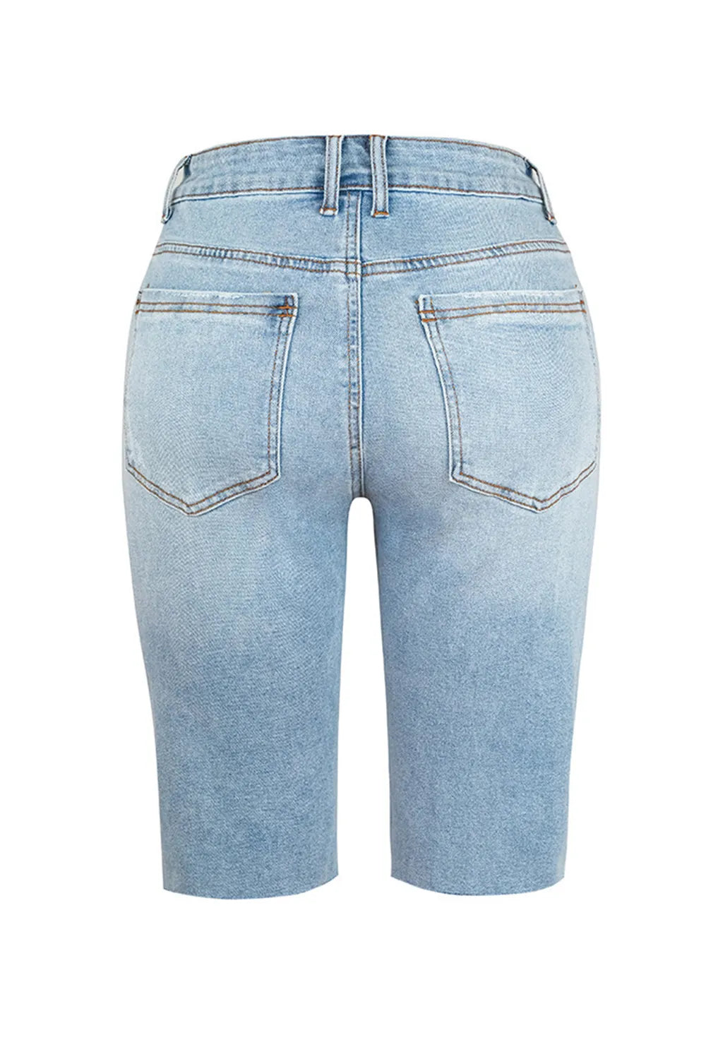 Distressed Pocketed Denim Shorts - -