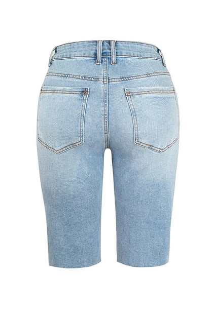 Distressed Pocketed Denim Shorts - -