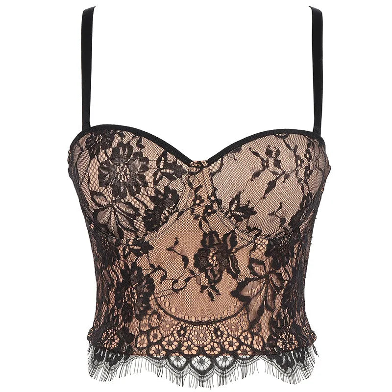 Lace Corset Top Bustier With Cup Camis Cropped Crop Top