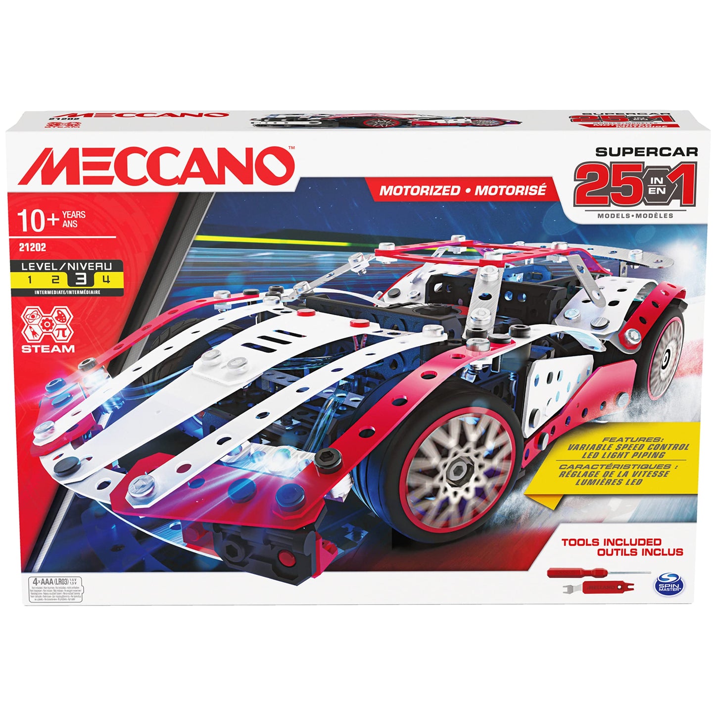 Supercar 25-in-1 STEM Building Set with Motor and Lights - 25 Model Super Car - model car