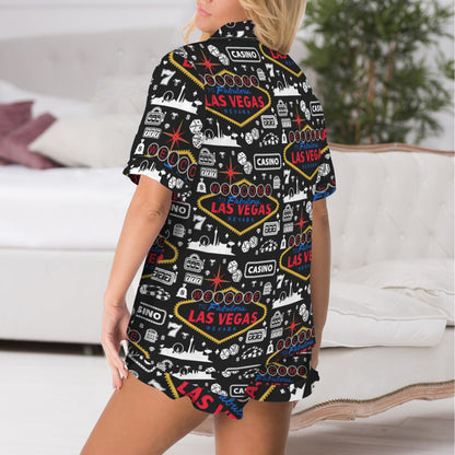 Baha Ranch Viva Las Vegas Western Satin Ruffle Pajama Set - - Pajama Sets