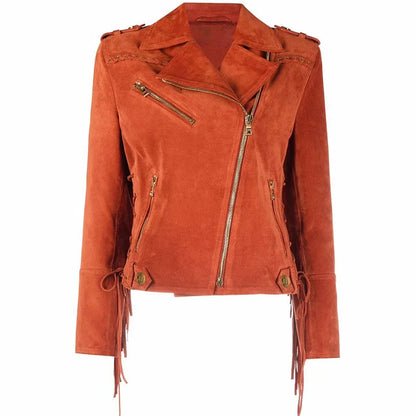 Ladies Long Sleeve Casual Suede Jacket