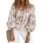 Womens Off-Shoulder Chiffon Print Long Sleeve Top - Beige S - Women's Fashion - Women's Clothing - Tops & Tees