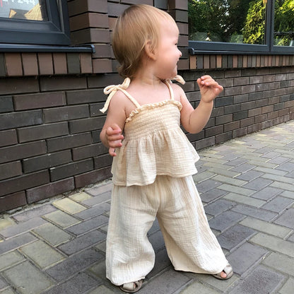 Girls Muslin Cotton Sleeveless Tank and Wide Leg Pants