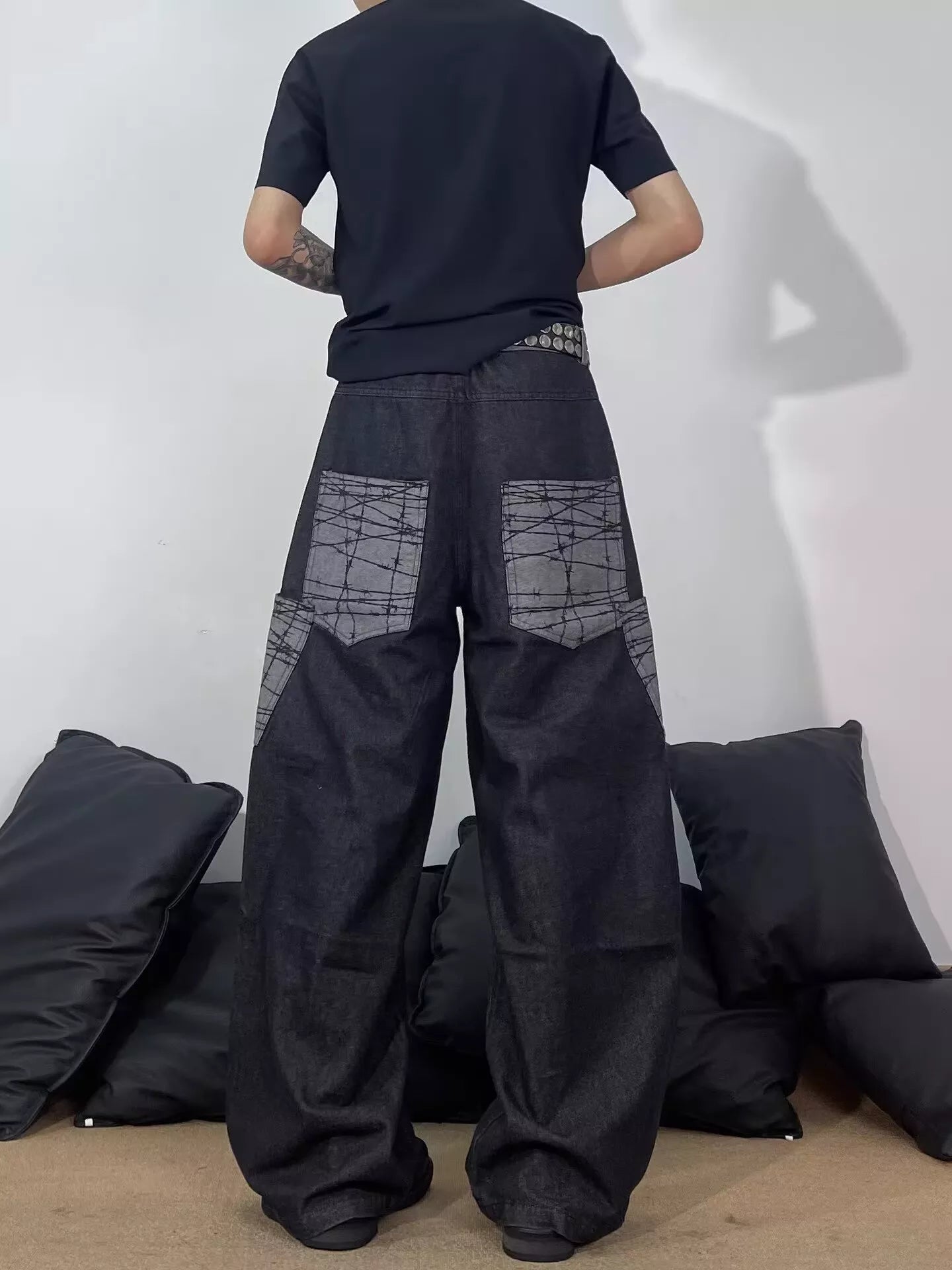 Men's Full Size Wide Leg Cargo Jeans Plus Size - -
