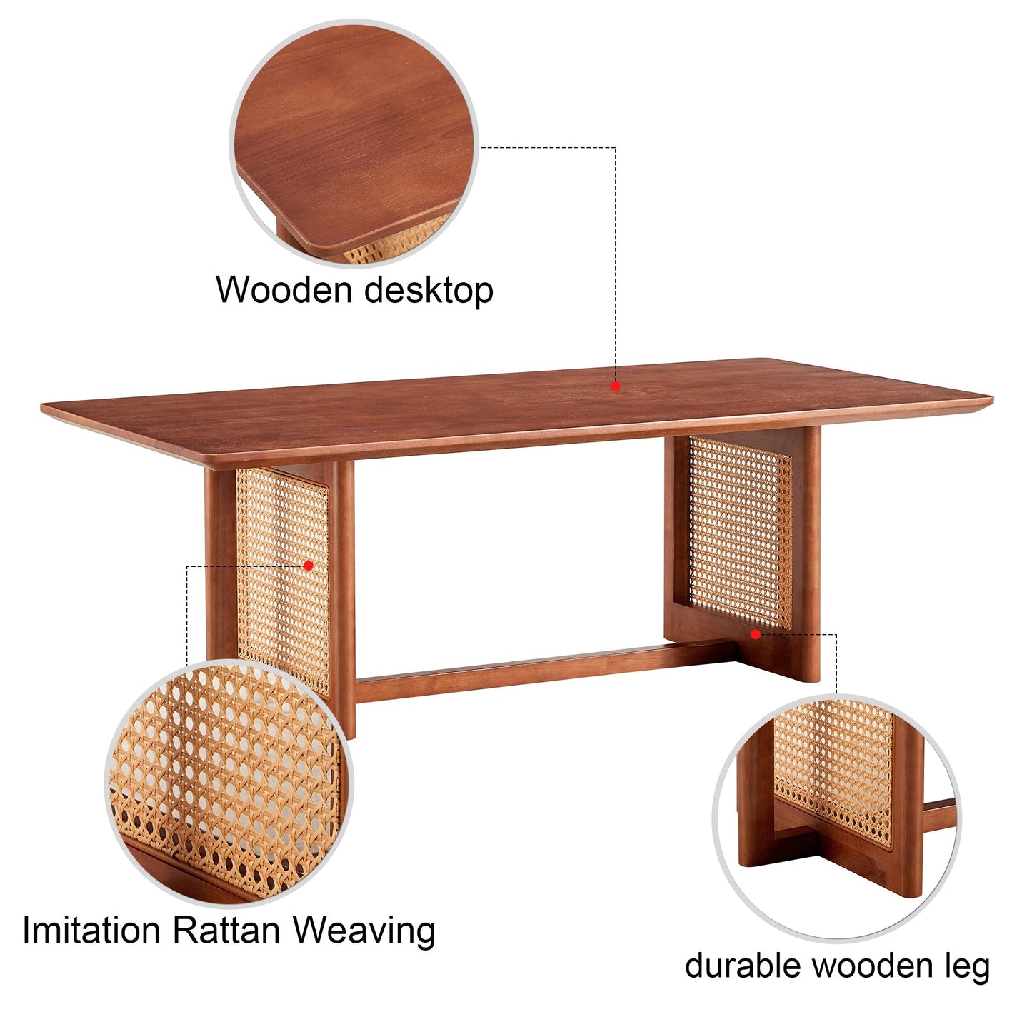 Chinese Style Imitation Rattan Tea Table Walnut Color - - Furniture