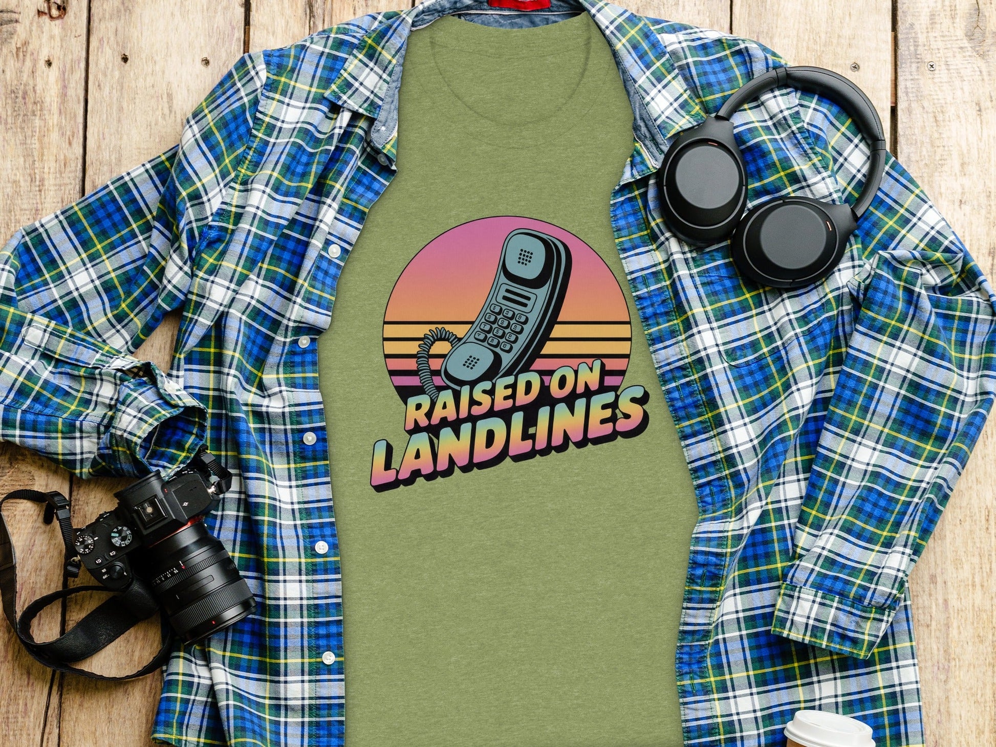 Raised on Landlines Retro Style Phone Design T-Shirt - - T-Shirt