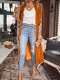 Open Front Long Sleeve Coat - Terracotta -