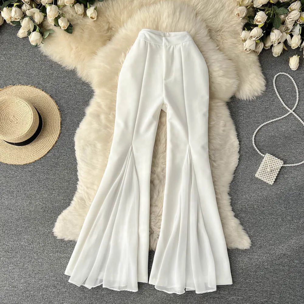 Irregular Stitching Flared Pants High Waist Slim Straight Tube Wide Leg Pants