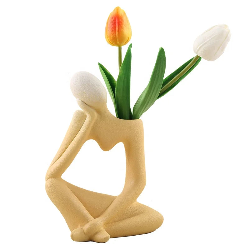 Handmade Flower Vase Thinker Ceramic Decor Vase