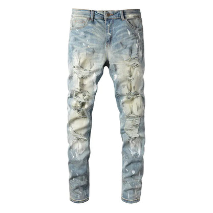 Men's Torn Graffiti Stretch Slim Fit Jeans