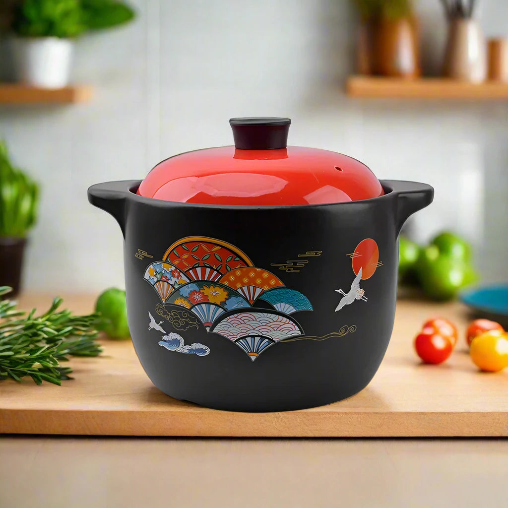 Casserole Printed Food Warmer Ceramic Cookware Soup Pot Large Cooking Pots Fire