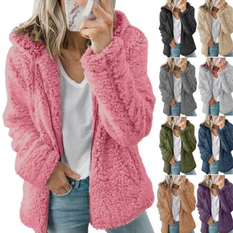 Thick Warm Soft Fleece Jacket Female Pocket Zipper Coat