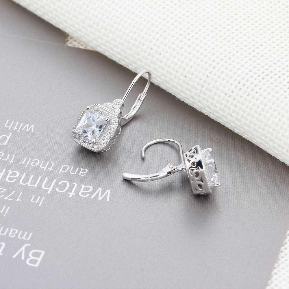 Regal Silver Crown Wedding Earrings - -