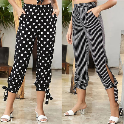 Women High Waist Stripe Recreational Straight Tube Pants