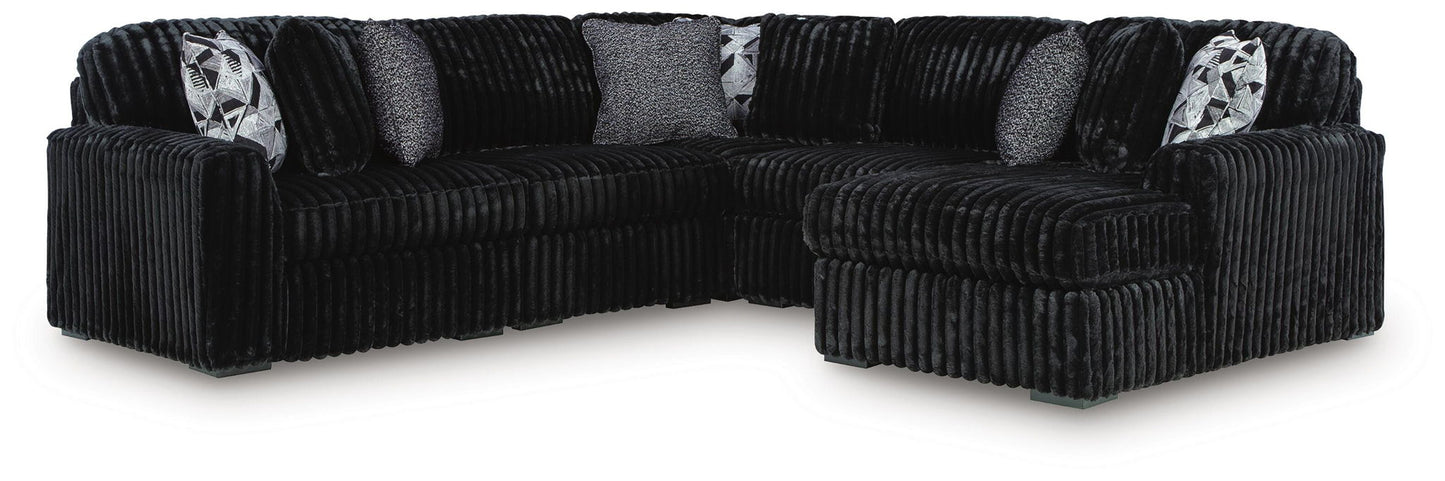 Midnight-Madness - Sectional - Black 5 Pc. Right Arm Facing Corner Chaise Sectional - Stationary Sectionals