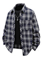 Men's Full Size Casual Plaid Long Sleeve Shirt Plus Size - Blue -