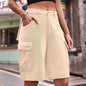 Denim Cargo Shorts with Pockets - Tan -