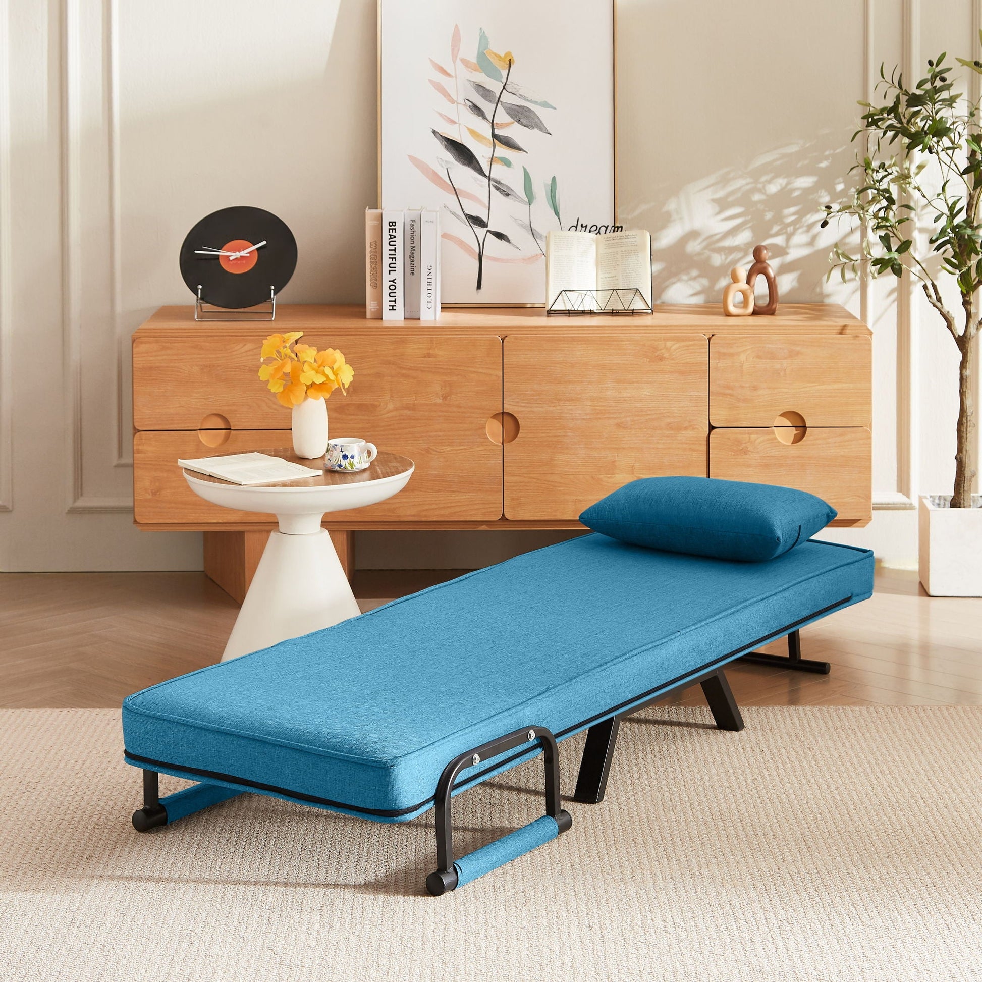 Convertible 5 In 1 Folding Chair Bed With Adjustable Backrest & Pillow - - Futon Chairs