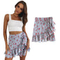 Womens High Waist Ruffle Hem Tie Wrap Skirt Summer Casual a Line Overlap Skirt