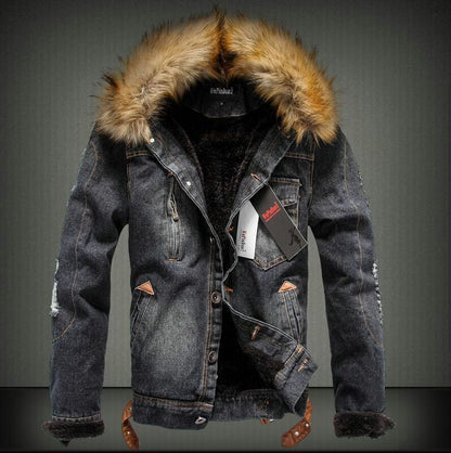 Vintage Denim Hooded Jacket - - Coat
