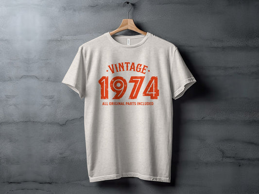 Vintage 1974 All Original Parts Included Birthday T-Shirt - Heather Dust - T-Shirt