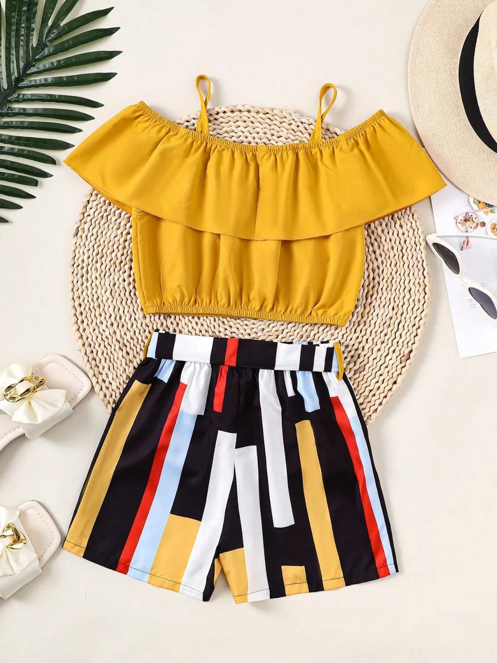 Children's Ruffled Spaghetti Strap Top and Pants Set - -