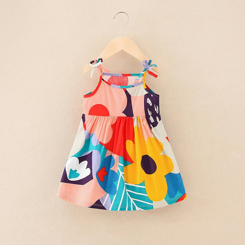 Summer Sleeveless Print Cotton Casual Dresses red multi