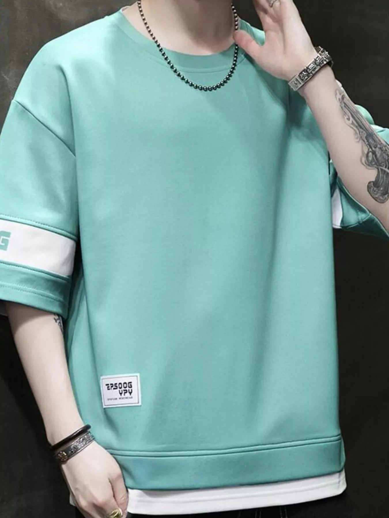 Men's Plus Size Contrast Trim Short Sleeve T-Shirt - Light Green -