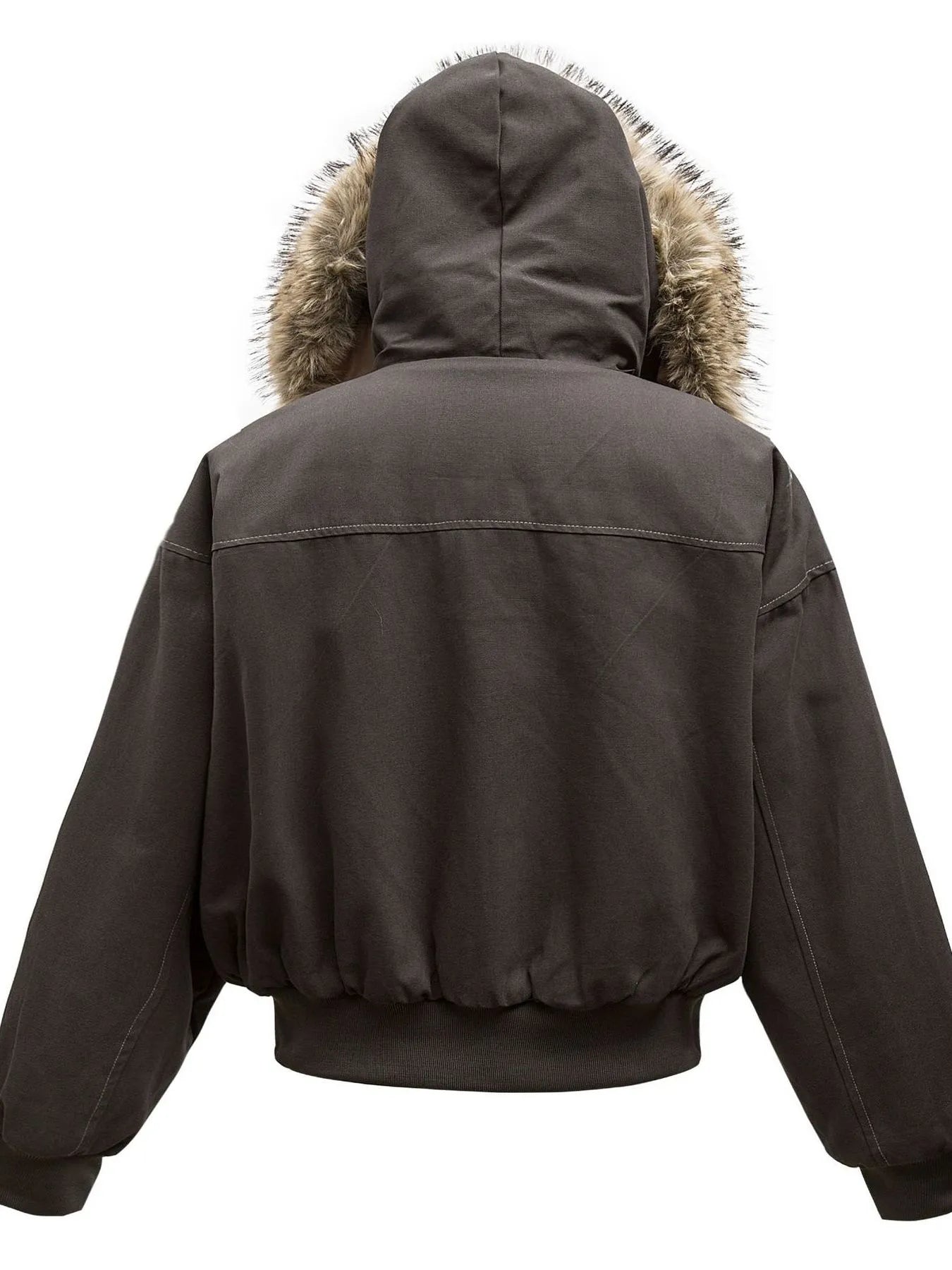 Men's Faux Fur Hooded Zip Up Jacket - -