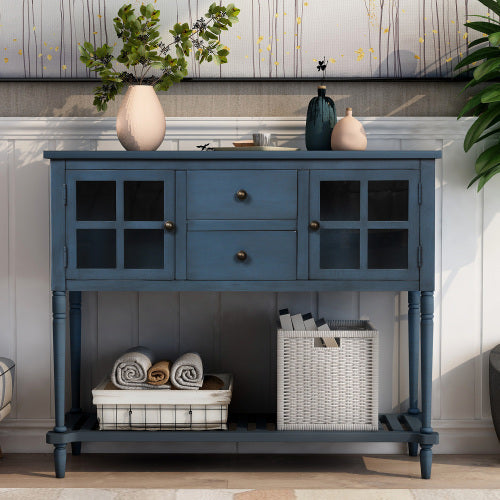 Navy Blue Sideboard Console Table With Base Frame - - cabinet