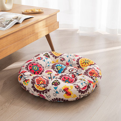 Japanese-Style Cotton Futon Floor Cushion (Round or Square) - Round 8 Style - Floor Cushion