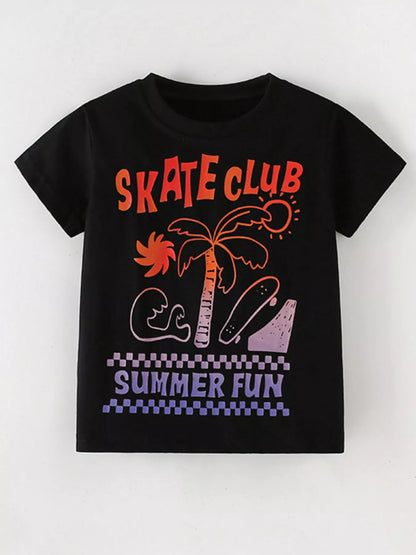 Children's Graphic Round Neck T-Shirt - -