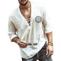 Mens Tee Shirt Solid Tops Pullover v Neck Lace-Up Loose Top Casual Half Sleeve White