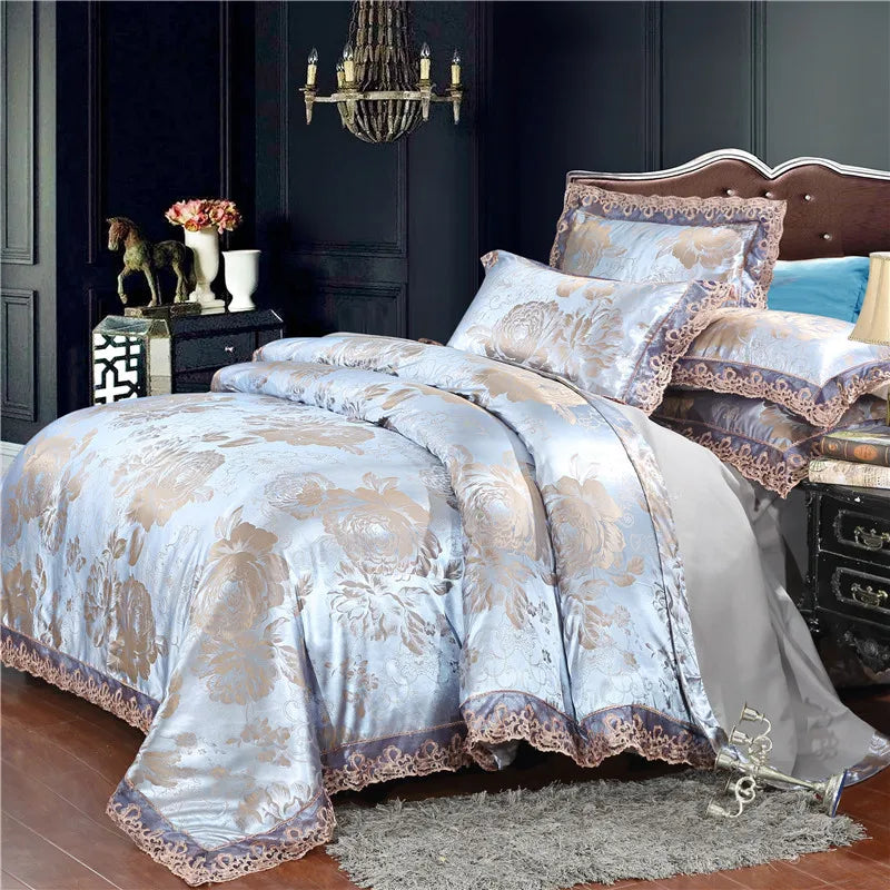 Duvet Cover Set Quilt Cover Lace Edge Jacquard Weave Bedding Set