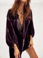 Collared Neck Button Down Long Sleeve Shirt - Plum Purple -