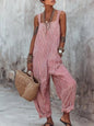 Full Size Striped Wide-Leg Jumpsuit Plus Size - Red -